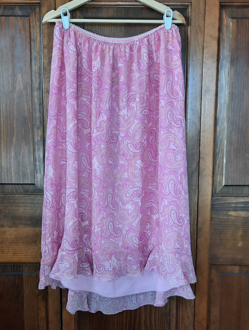 Vintage Y2K Worthington Pink Paisley Slinky Pull-on Layered Midi Skirt Size 20W